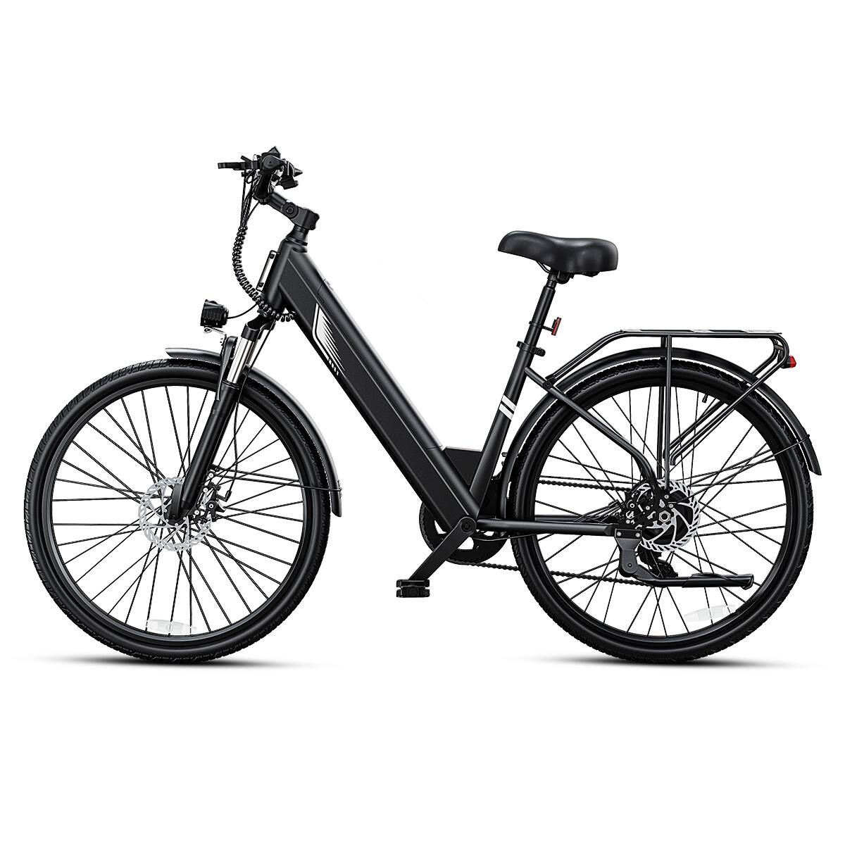 Angle. DYU - 26" Electric Bike with 499.2 WH Battery, 19.8MPH - Black.