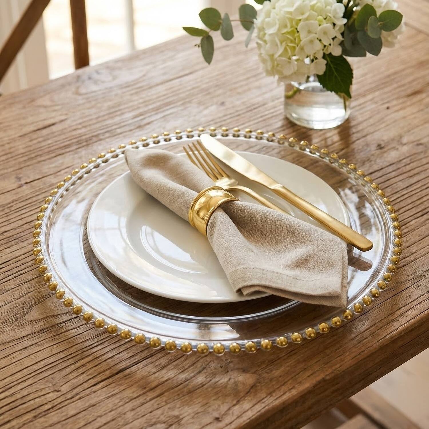 Angle. American Atelier - Gold Beaded Charger Plate 13" - Gold.