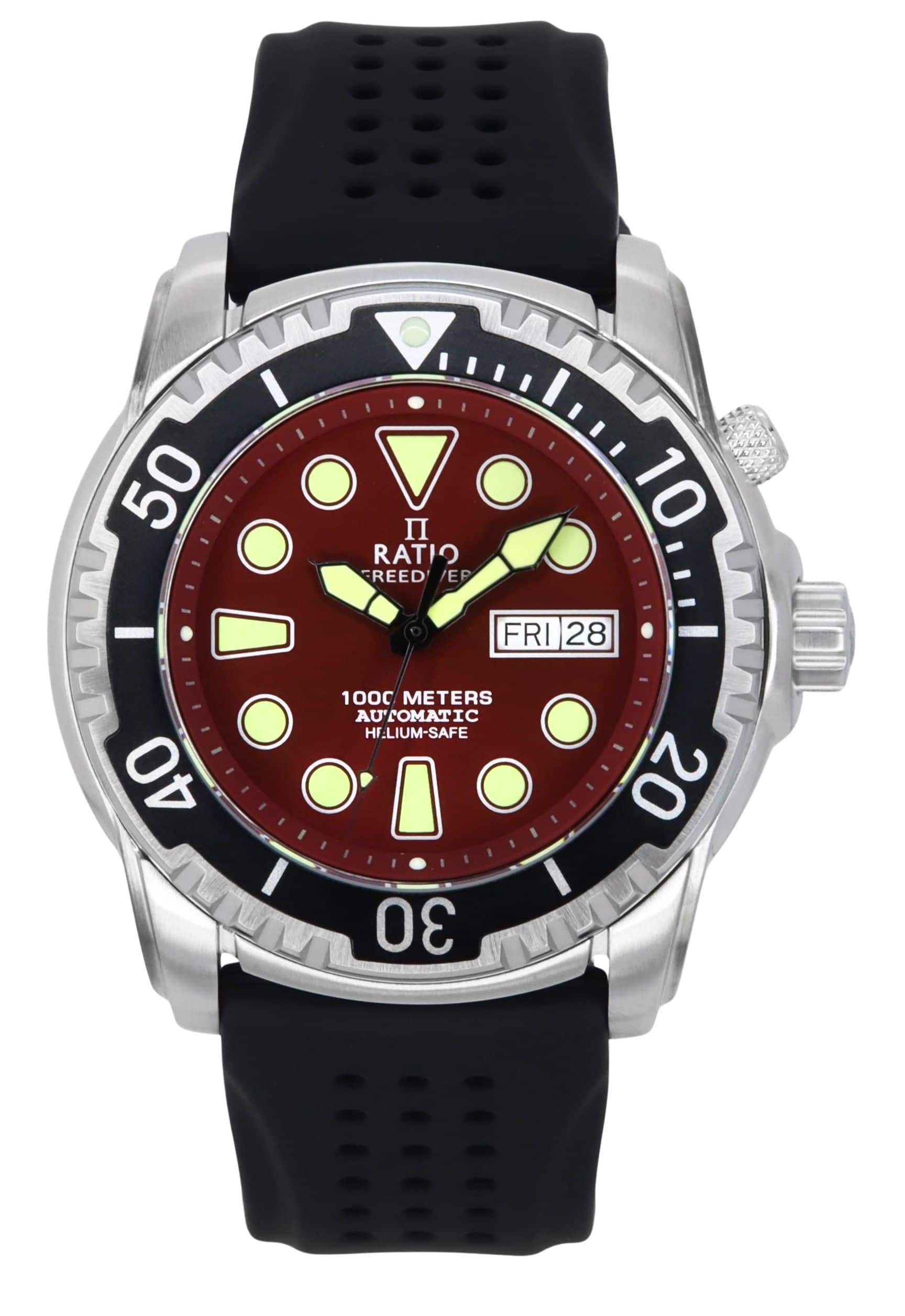 RATIO - FreeDiver Version 02 Helium Safe 1000M Sapphire Automatic Red Dial 1068HA90-34VA-RED-V02 Men's Watch - black and red