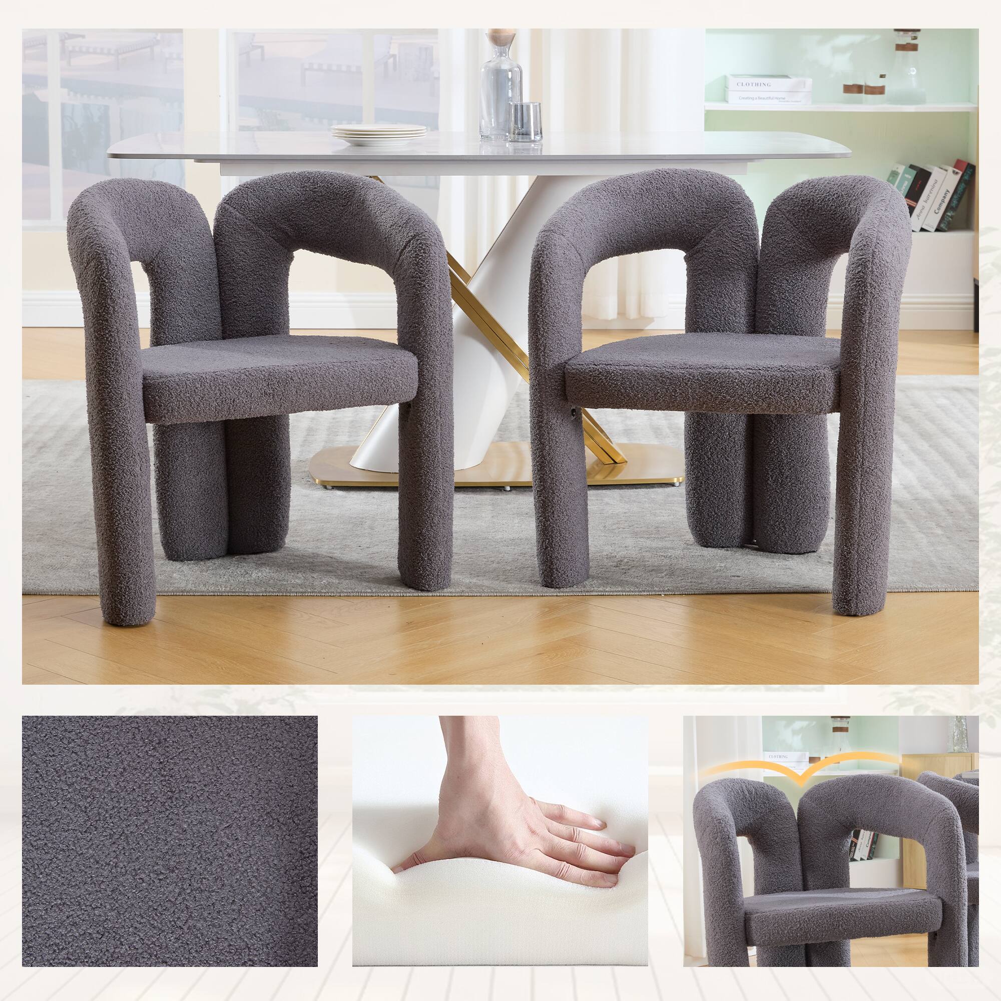 Alt View 4. Trinkets Crazed - Modern Barrel Dining Chairs Set of 2, Teddy Velvet Fabric Upholstered Kitchen  Accent Chairs with Arms/Open Back - Gray.