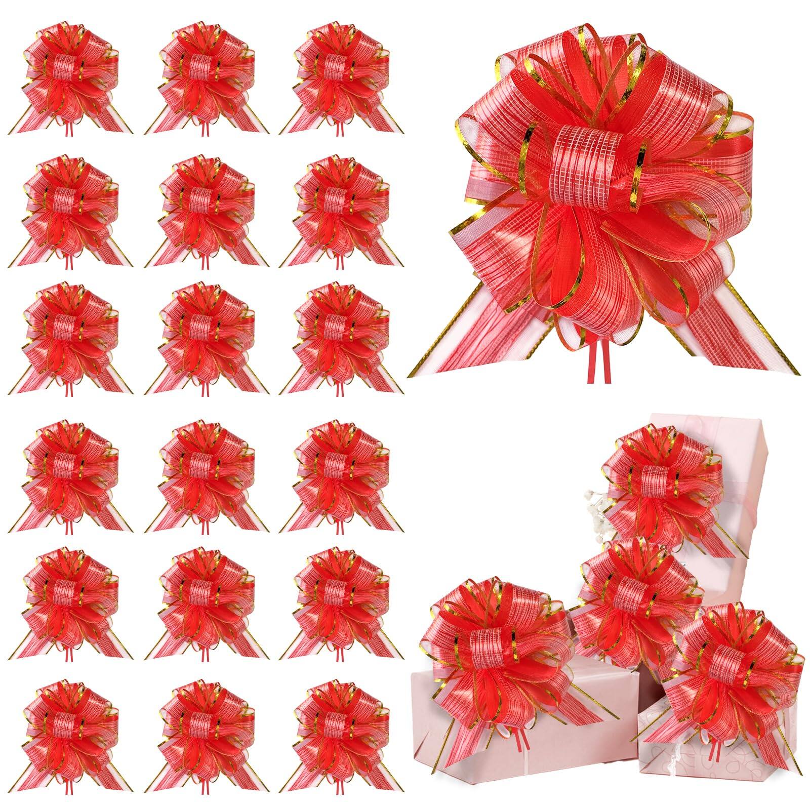 Alt View 1. Paradigms Interiors - Pull Bow Gift Wrapping Ribbon Bows For Birthday Christmas Wedding Baskets Valentine's Day Boxes Bows red - Gold and Silver.