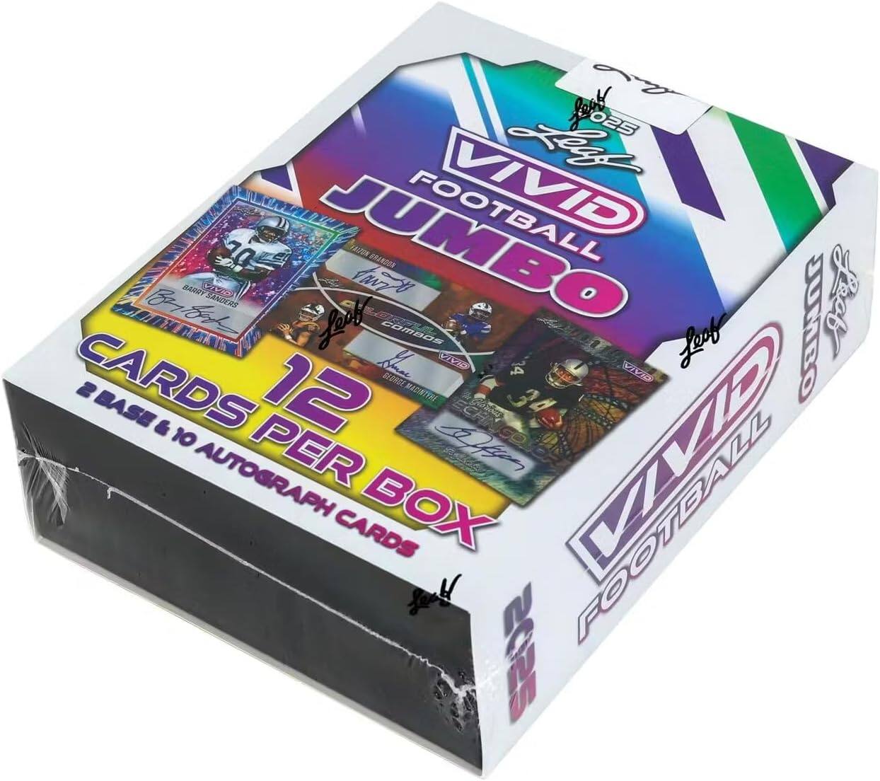 Vivid Football Jumbo  
12 Cards Per Box  
2 Base & 10 Autograph Cards  
2025