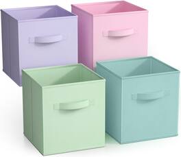 Sorbus - Fabric Storage Cubes, 4 Foldable Storage Bins for Organizing Pantry, Cubbies, Toy Box, Clothes Storage - Combo Pastel