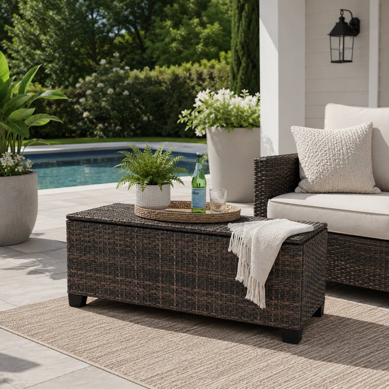 Alt View 1. Yardgrace - Outdoor Storage Patio Coffee Table All Weather Wicker Side Waterproof Rattan Furniture Toys Garden Tools - Brown.