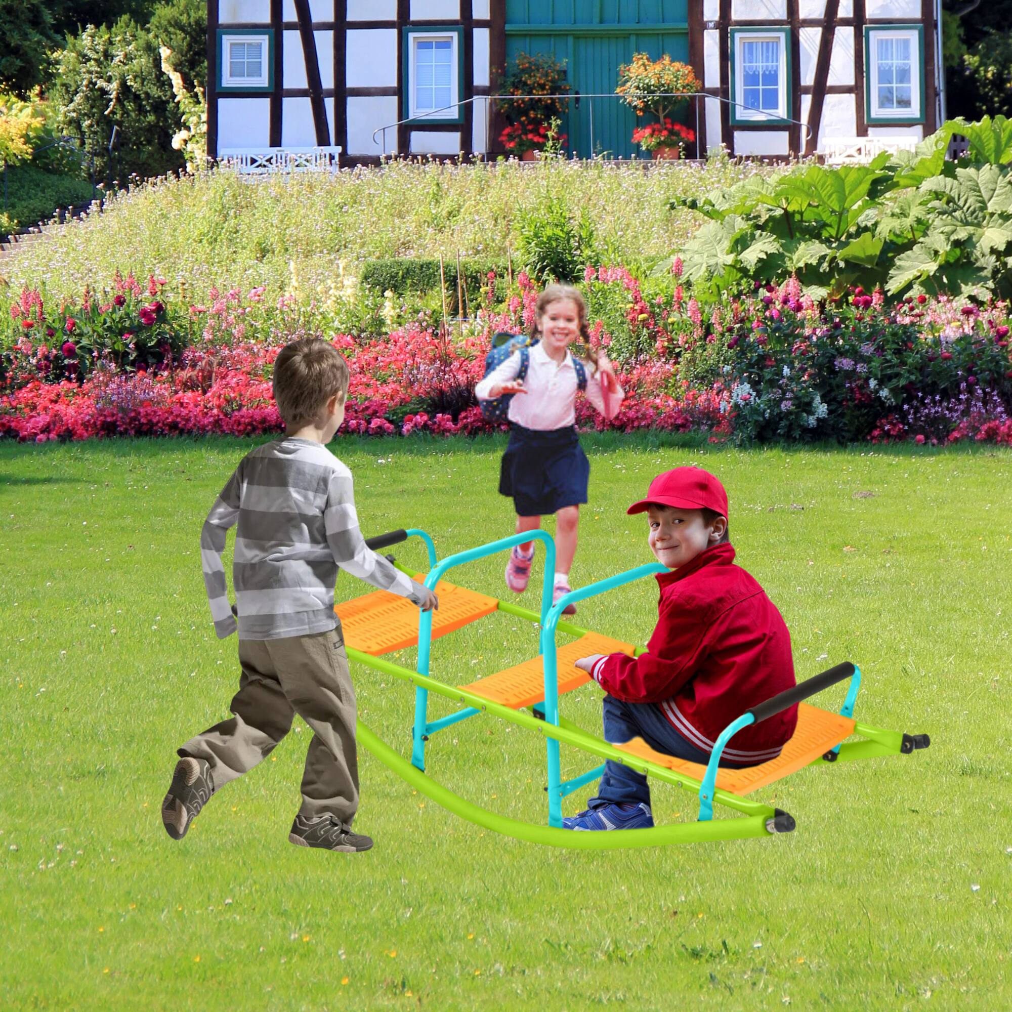 Left. Loheer - 5 ft Kids Rocker Seesaw with HDPE Seats, Anti-Slip Outdoor Teeter Totter for Backyard - Green.