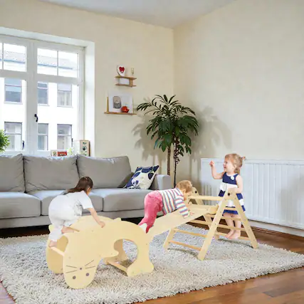 Front. BreeBe - 7-in-1 Toddler Indoor Climbing Playset with Flip Ramp - Natural.