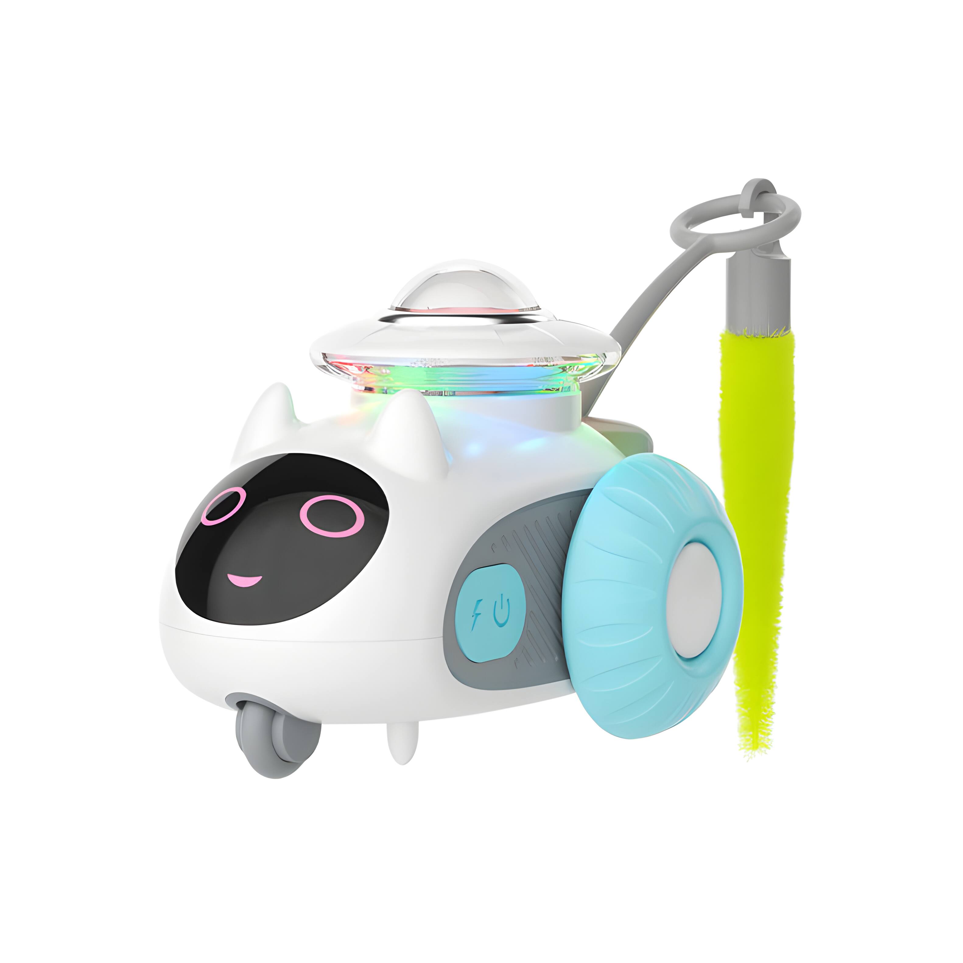 Front. Cluzine - Remote Control Cat Toy Car, Interactive Feather Wand with LED Lights for Indoor Cats - Multicolor.