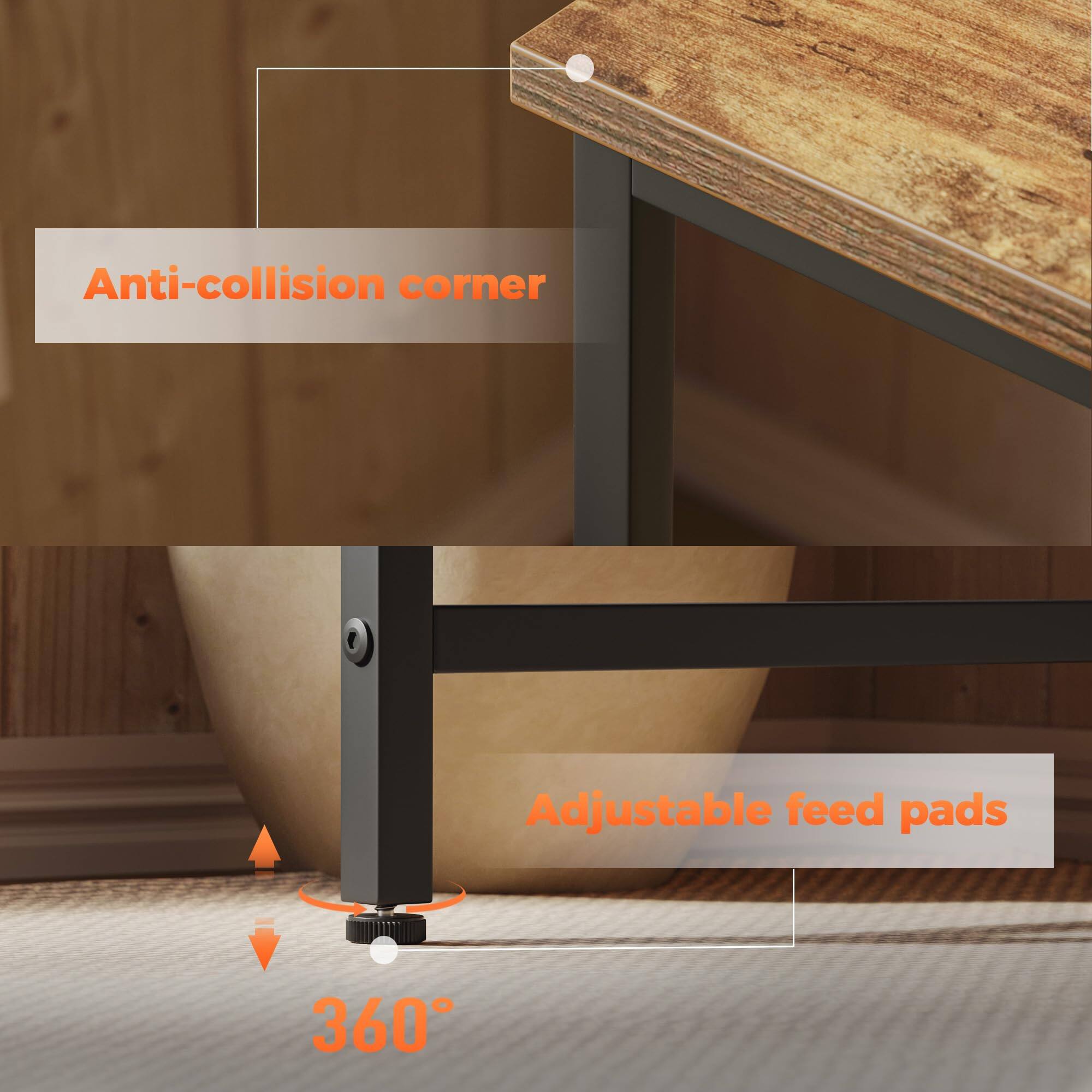 Anti-collision corner  
Adjustable feed pads  
360°