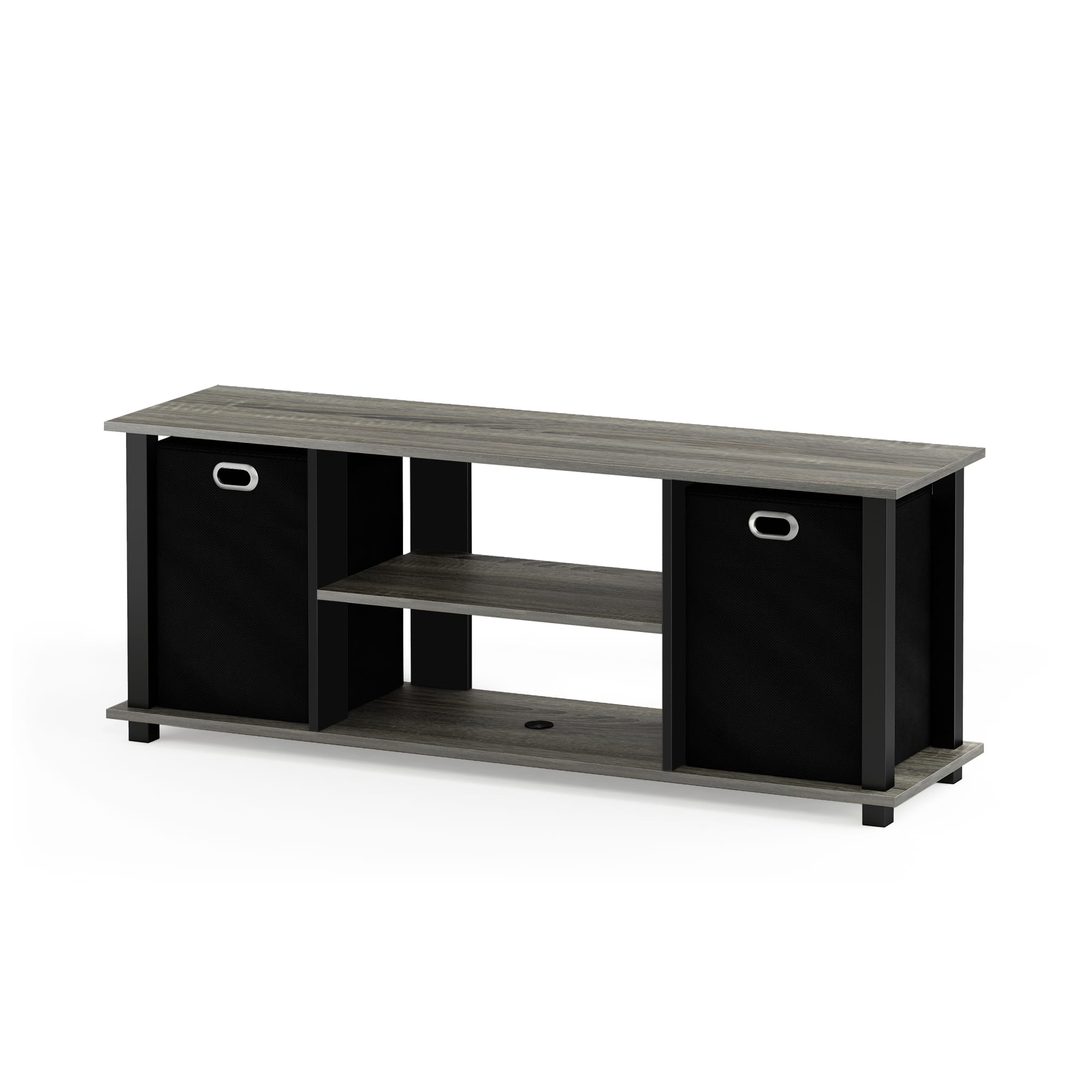 Front. Furinno - Econ Entertainment Center w/Storage Bins - French Oak/Black/Black.