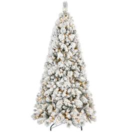 Spaco - 7.5FT Flocked LED Christmas Tree with Mixed Branches and Hinged Base - White