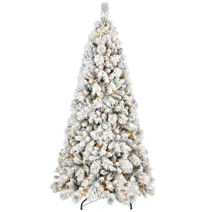 Front. Spaco - Spaco 7.5FT Flocked LED Christmas Tree with Mixed Branches and Hinged Base - White.