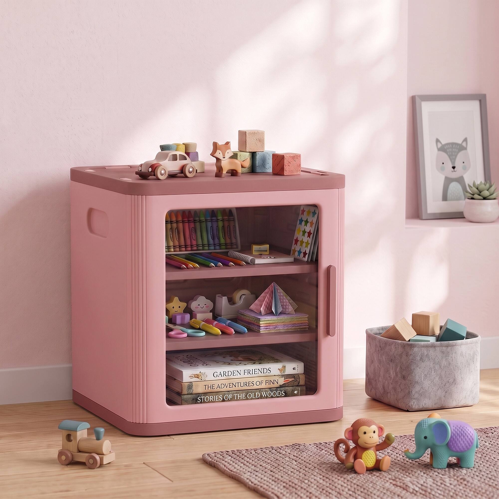 Qaba Storage Organizer, 3 Tier Adjustable Toy Storage Cabinet Dustproof ...