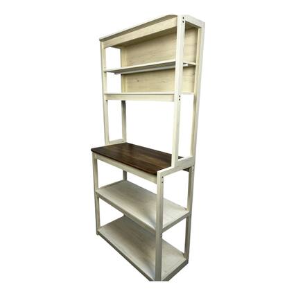 Front. ELEMENT ACE - 31.50" 5-Tier Bakers Rack for Kitchen with Storage, Coffee Bar, Kitchen Shelves, Microwave Stand - Brown+White.