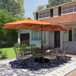 Mondawe - 15ft Patio Maket Umbrella Solar light strip Double-sided umbrella with base - Orange