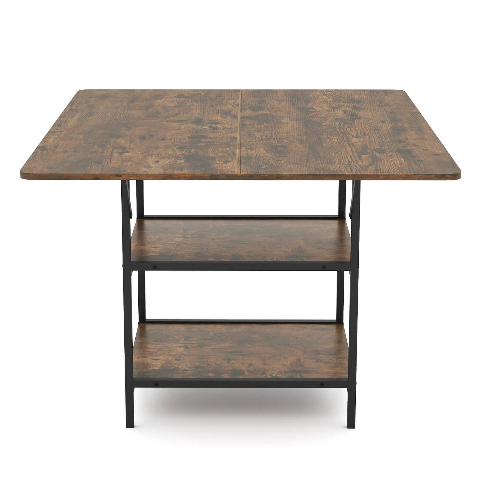 Alt View 9. Costway - Costway Dining Table for 4-6People,47"Rectangular Kitchen Table with 2-tier Storage Shelves - Rustic Brown + Black.