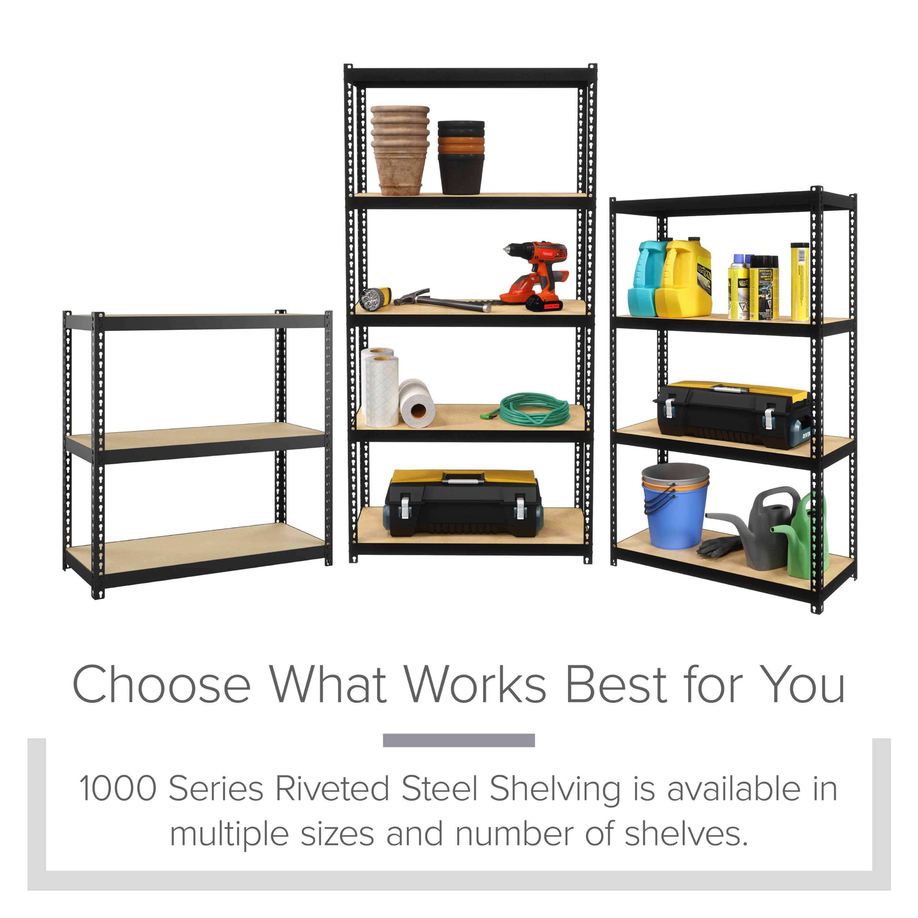 Choose What Works Best for You

1000 Series Riveted Steel Shelving is available in multiple sizes and number of shelves.