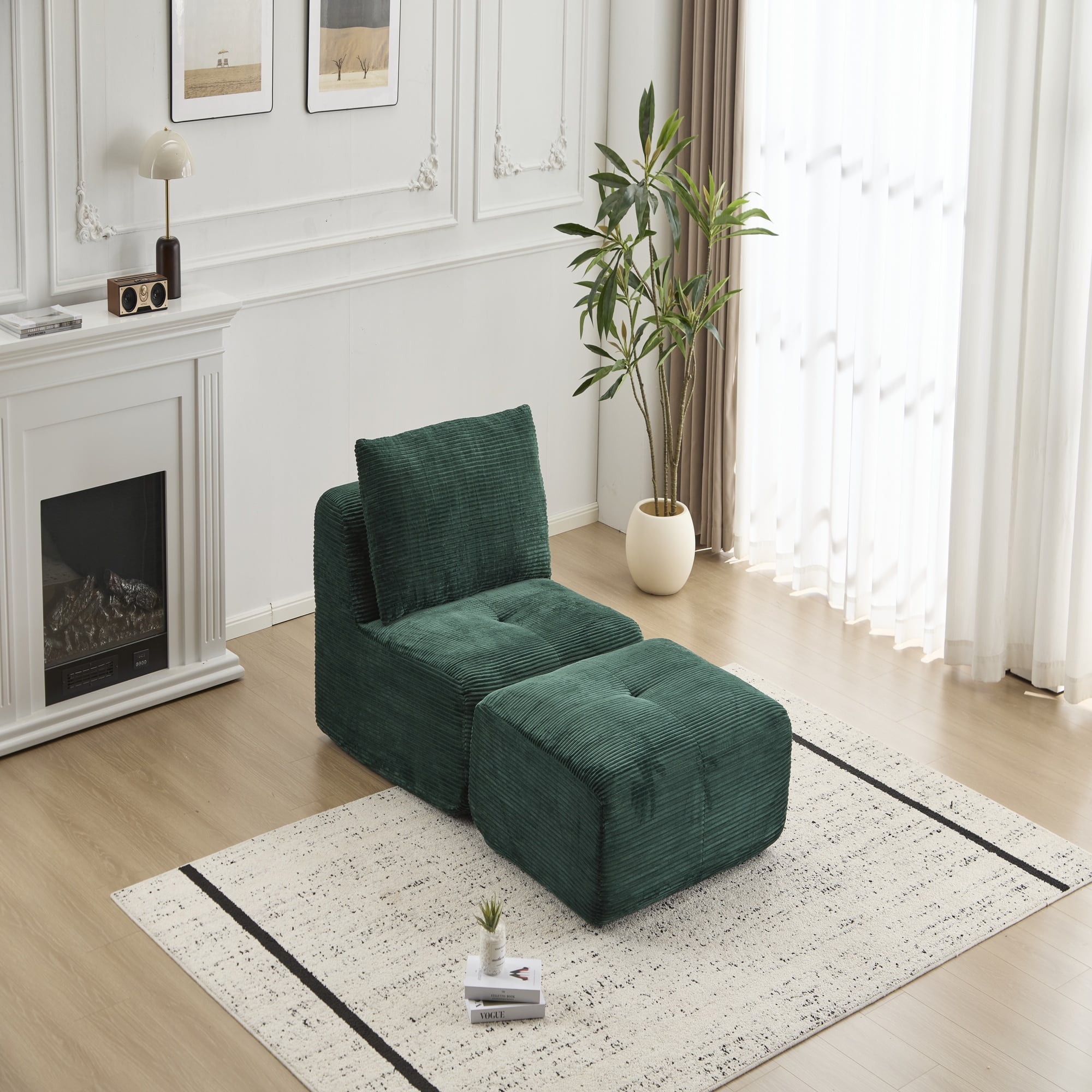Boyel Living - Memory Foam Corduroy Chaise Lounge with Movable Ottoman - Green price history on PriceWatchPro