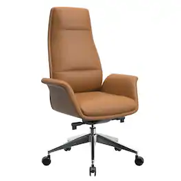 LeisureMod - Summit High-Back Swivel Leather in Metal Frame Office Desk Chair with Adjustable Height, Tilt & Plush Cushion - Acorn Brown