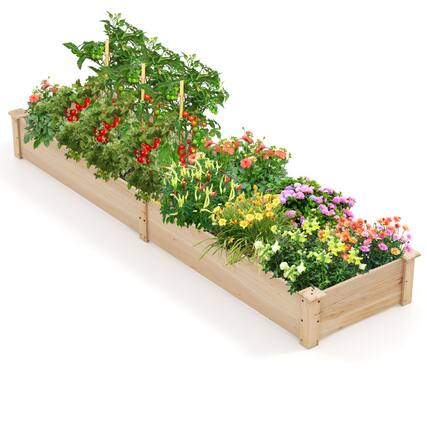 Front. SlickBlue - Outdoor Wooden Planter Box with 2 Compartments and Dividers - Natural.