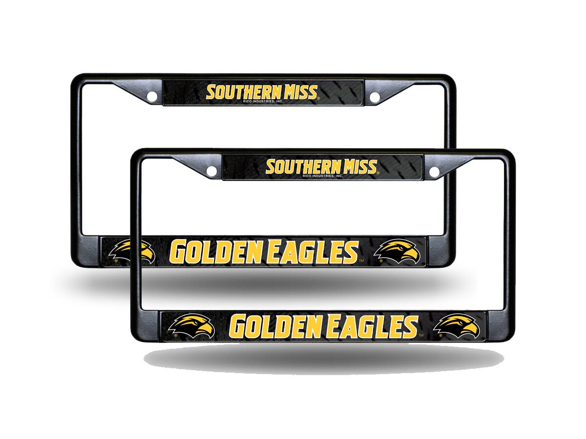 Southern Miss Golden Eagles Black Metal License Plate Frame - Set of 2 Frames