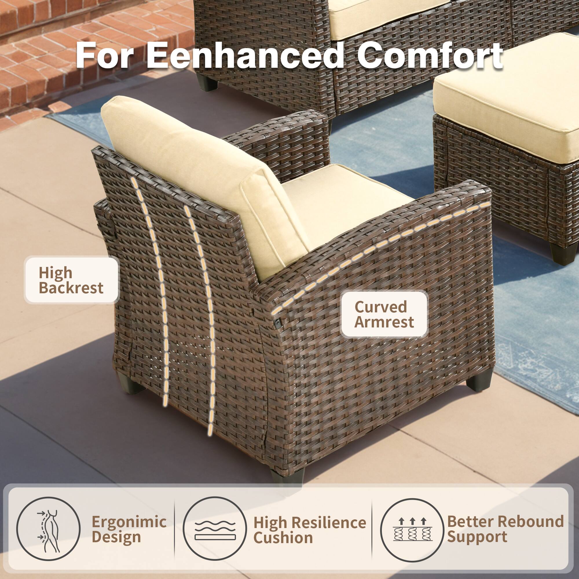 For Enhanced Comfort  
High Backrest  
Curved Armrest  
Ergonomic Design  
High Resilience Cushion  
Better Rebound Support