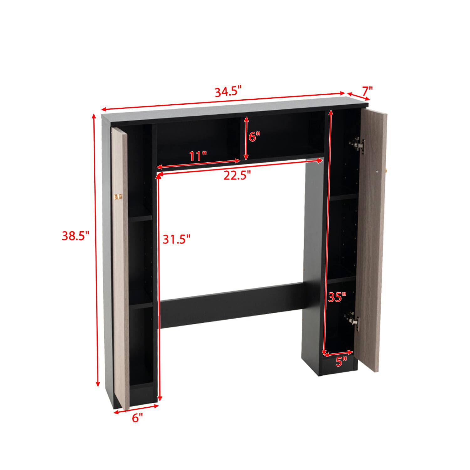 34.5" 7" 11" 6" 22.5" 38.5" 31.5" 35" 5" 6"