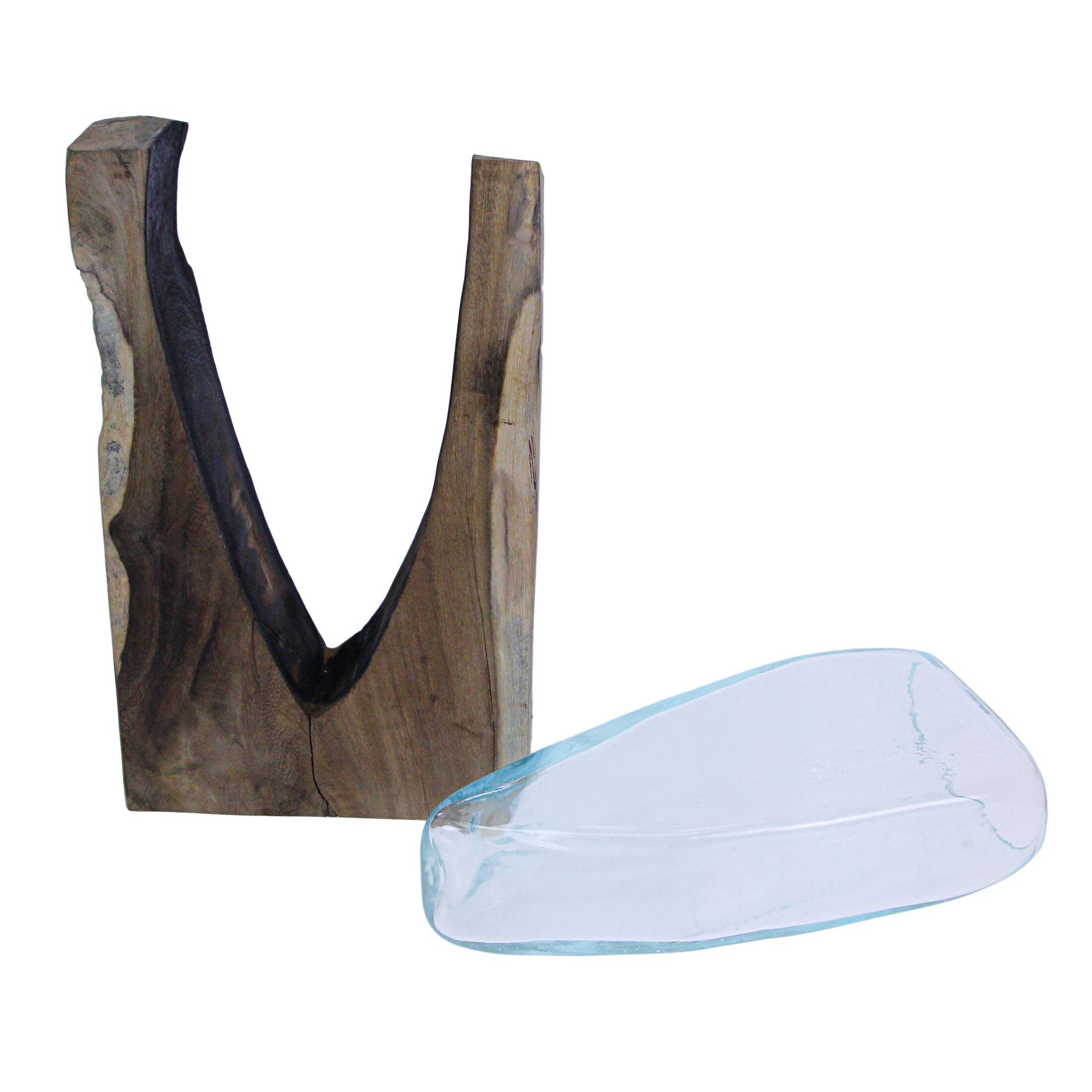 Alt View 4. Things2Die4 - 14 Inch Natural Wood Stand Blown Glass Vase Rustic Flower Centerpiece Home Decor - Natural.