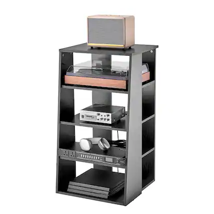 Front. VEVOR - 5-Tier AV Media Stand, Wooden Audio-Video Media Stand for DVD Players/Cable Boxes/Games Consoles - Floor-standing.