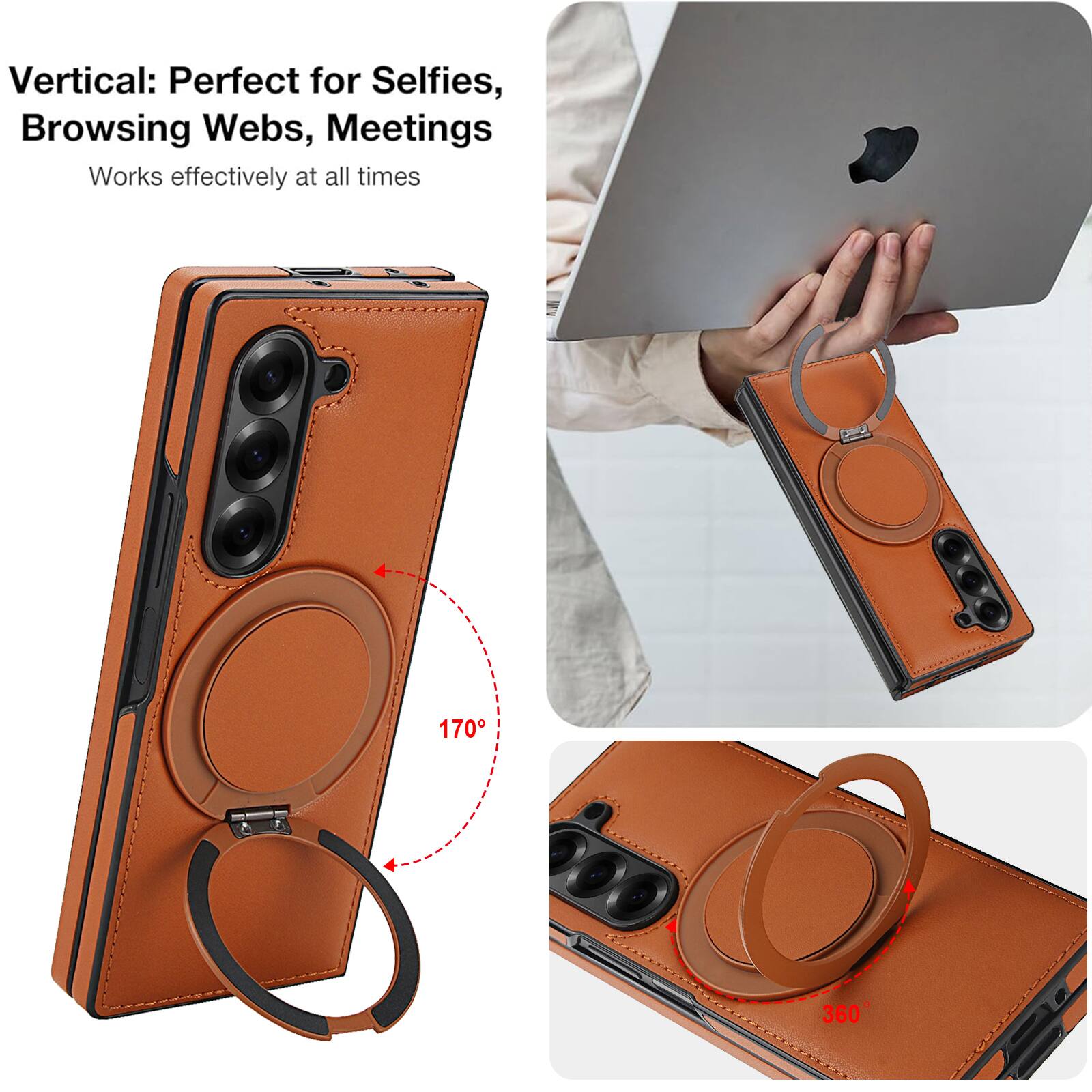Vertical: Perfect for Selfies, Browsing Webs, Meetings  
Works effectively at all times  

170°  
360°