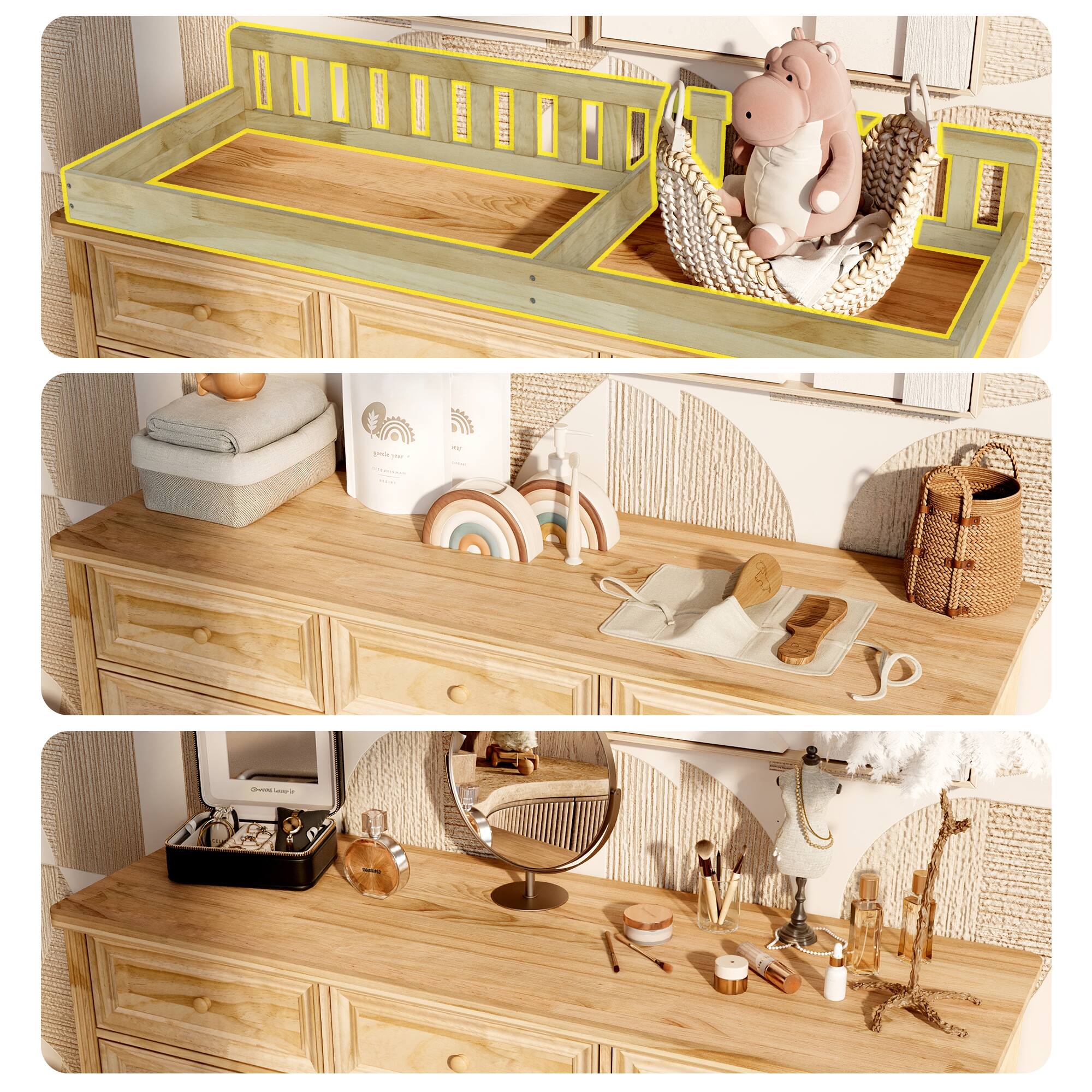 Alt View 8. Homsee - Solid Wood Baby Changing Table Dresser with Anti-Tip Kit, 90% Wood Construction and Smooth Drawers - Wooden.