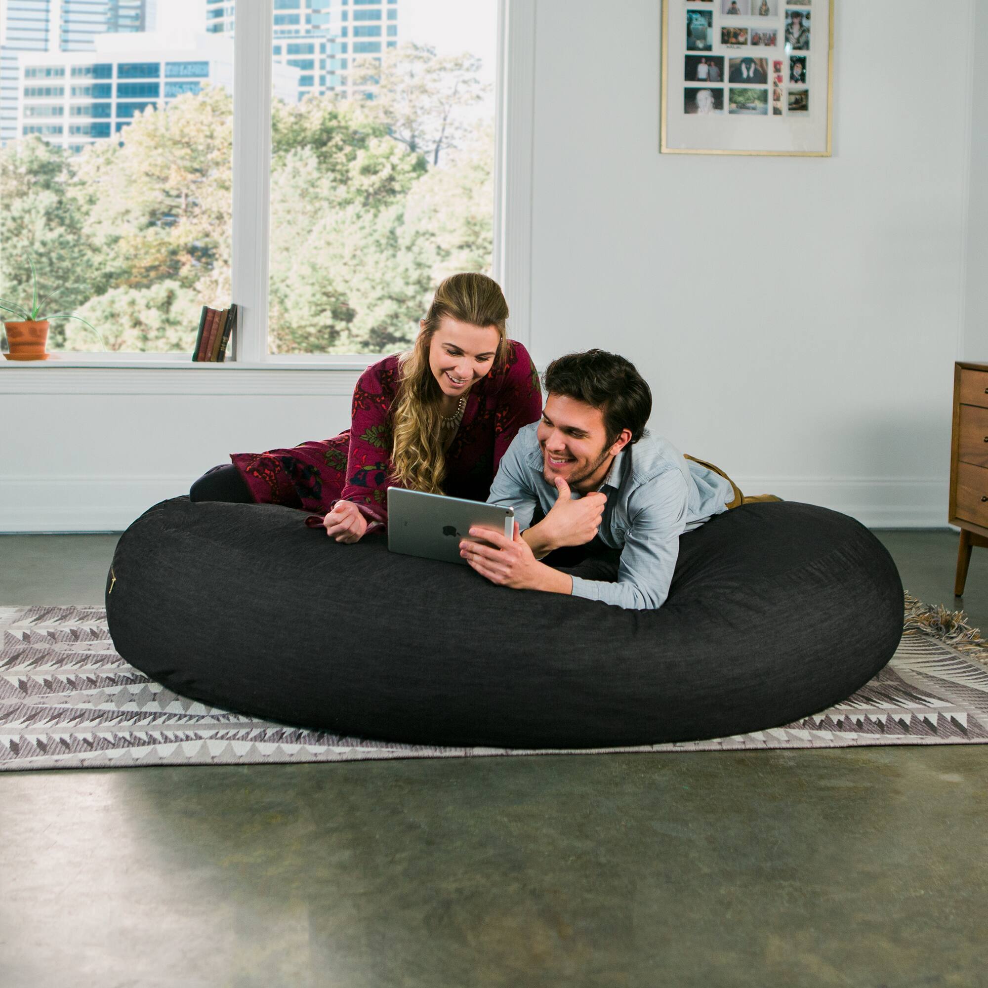 Back. Jaxx - Jaxx 6 Foot Cocoon - 2-in-1 Convertible Bean Bag Bed & Large Bean Bag Chair for Adults- Denim, Black - Dark Denim.