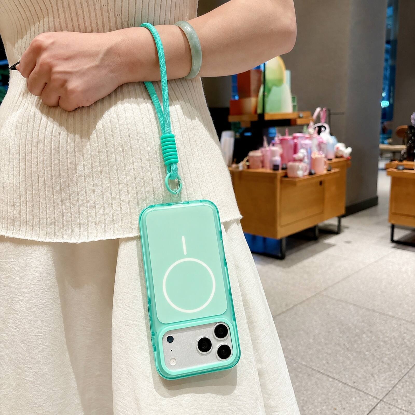 Left. Dteck - For Apple iPhone 17 Pro Max Magnetic Case Compatible With Magsafe Shockproof Rugged PC Cover With Wrist Strap - Mint.