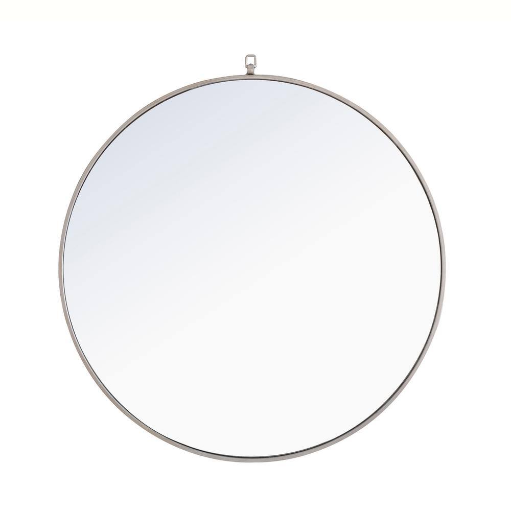 Alt View 4. Elegant Decor - Metal frame Round Mirror with decorative hook 42 inch Silver finish - Silver.