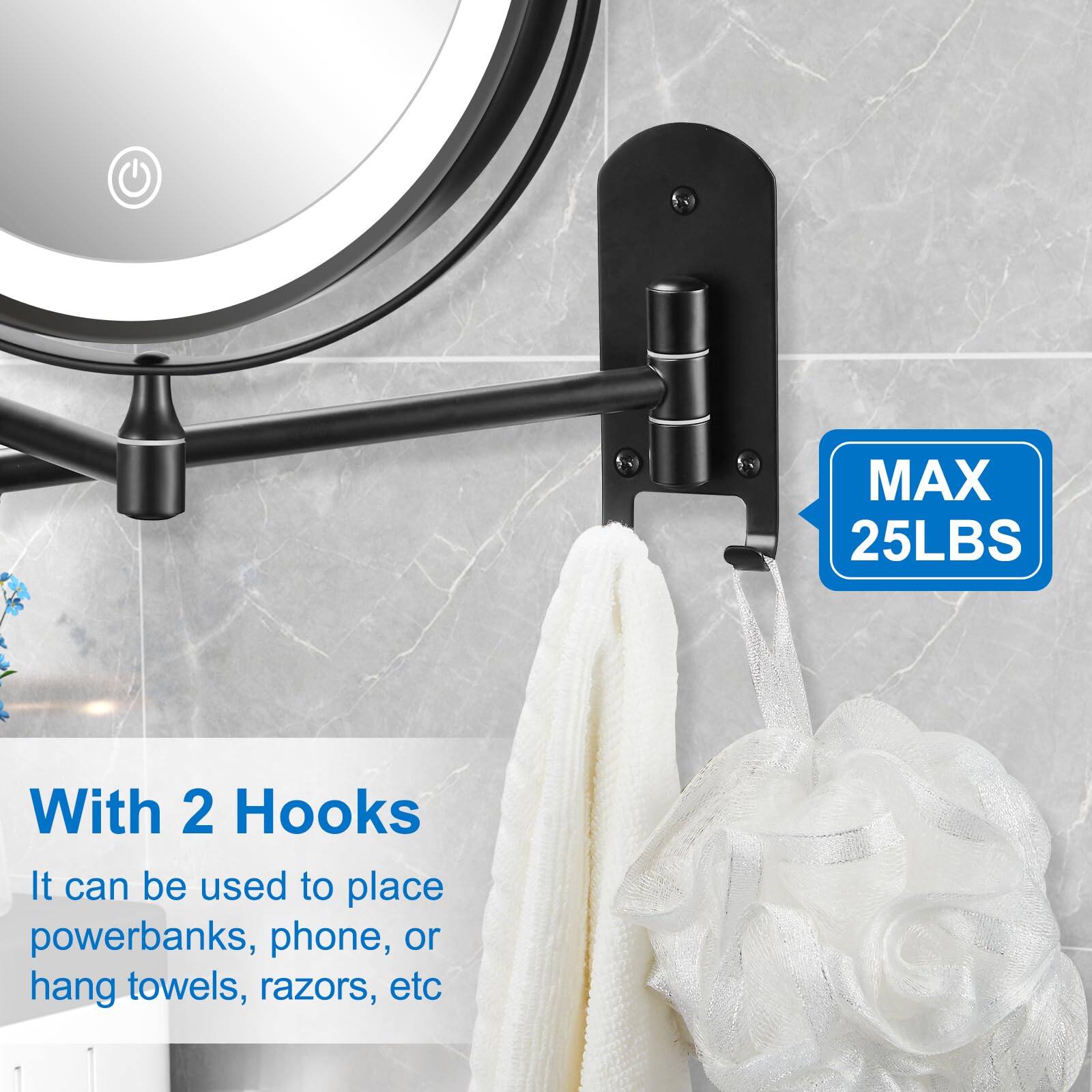 MAX 25LBS

With 2 Hooks

It can be used to place powerbanks, phone, or hang towels, razors, etc