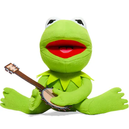 Front. NECA - Muppets 8" Kermit the Frog with Banjo Phunny Plush.