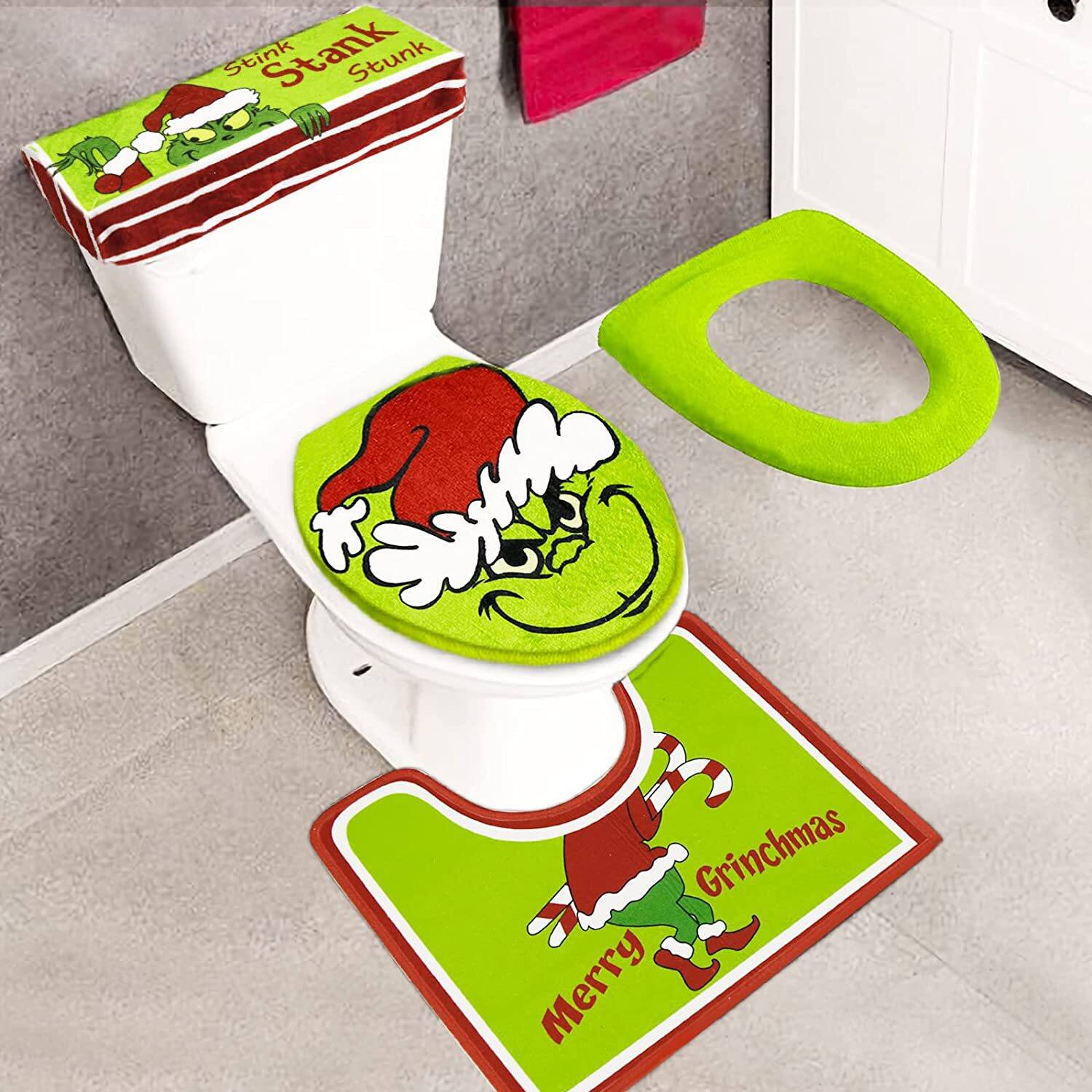 MITAOSLIM - Grinch Christmas Decorations for Bathroom Decor 4 Pack - Green