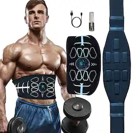 Luckbyte - EMS Abdominal Toning Belt, No Gel Pads Required, 10 Modes & 30 Intensities Abs Trainer, Rechargeable Muscle Stimulator - Black