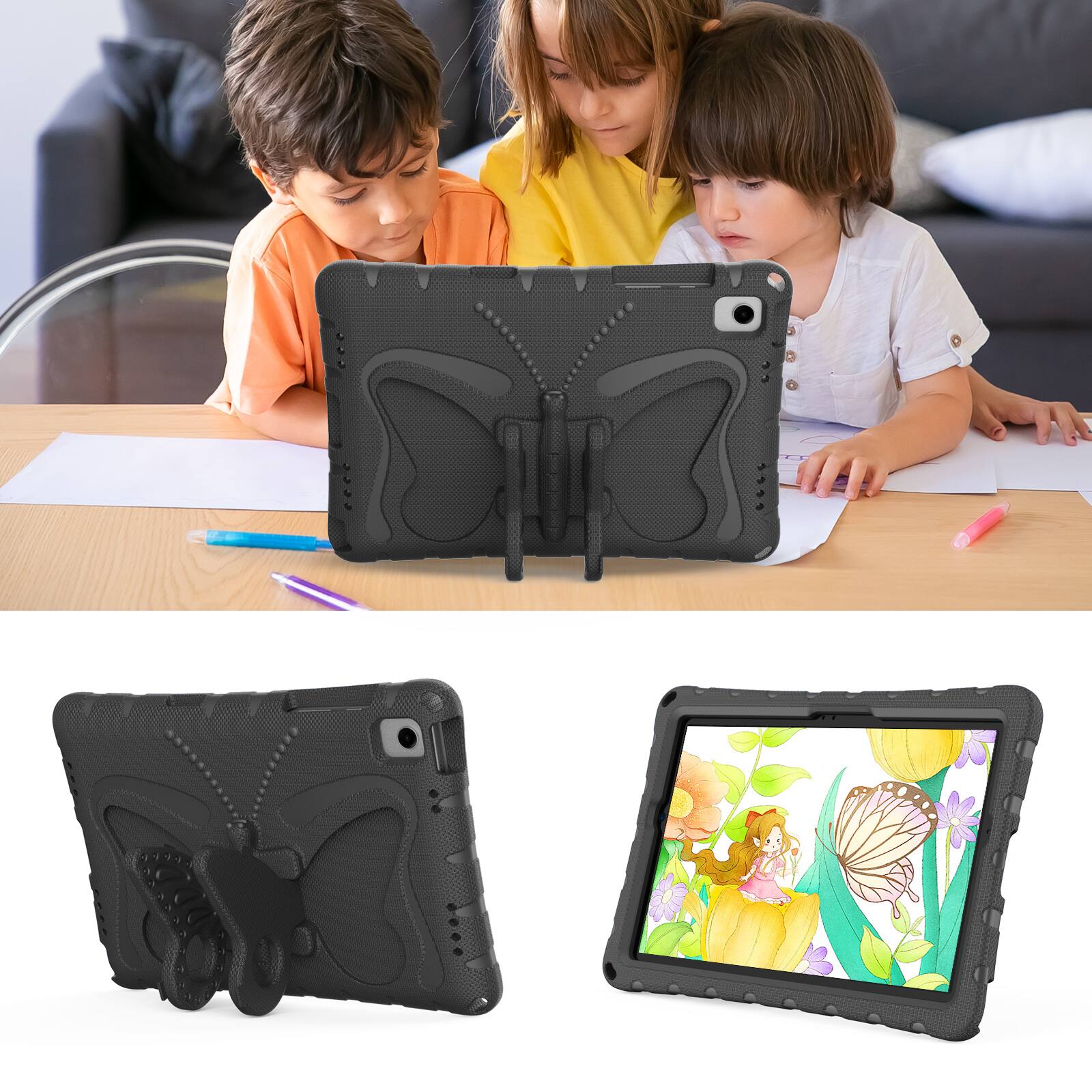 Alt View 2. Dteck - Kids Case for Samsung Galaxy Tab A11+ 2025 / A9+ 2023 Case 11 Inch with Strap & Stand, Shockproof EVA Protective Cover - Black.