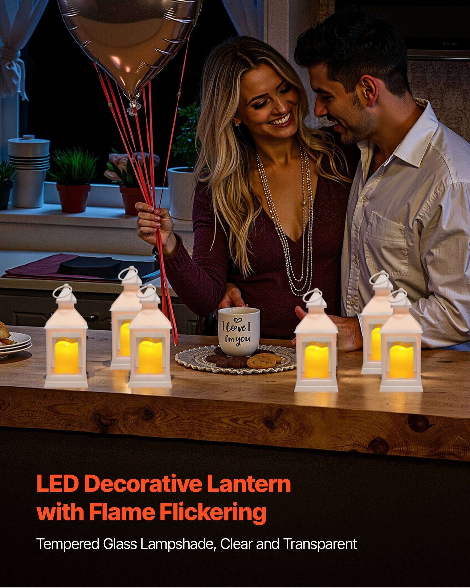 LED Decorative Lantern with Flame Flickering  
Tempered Glass Lampshade, Clear and Transparent