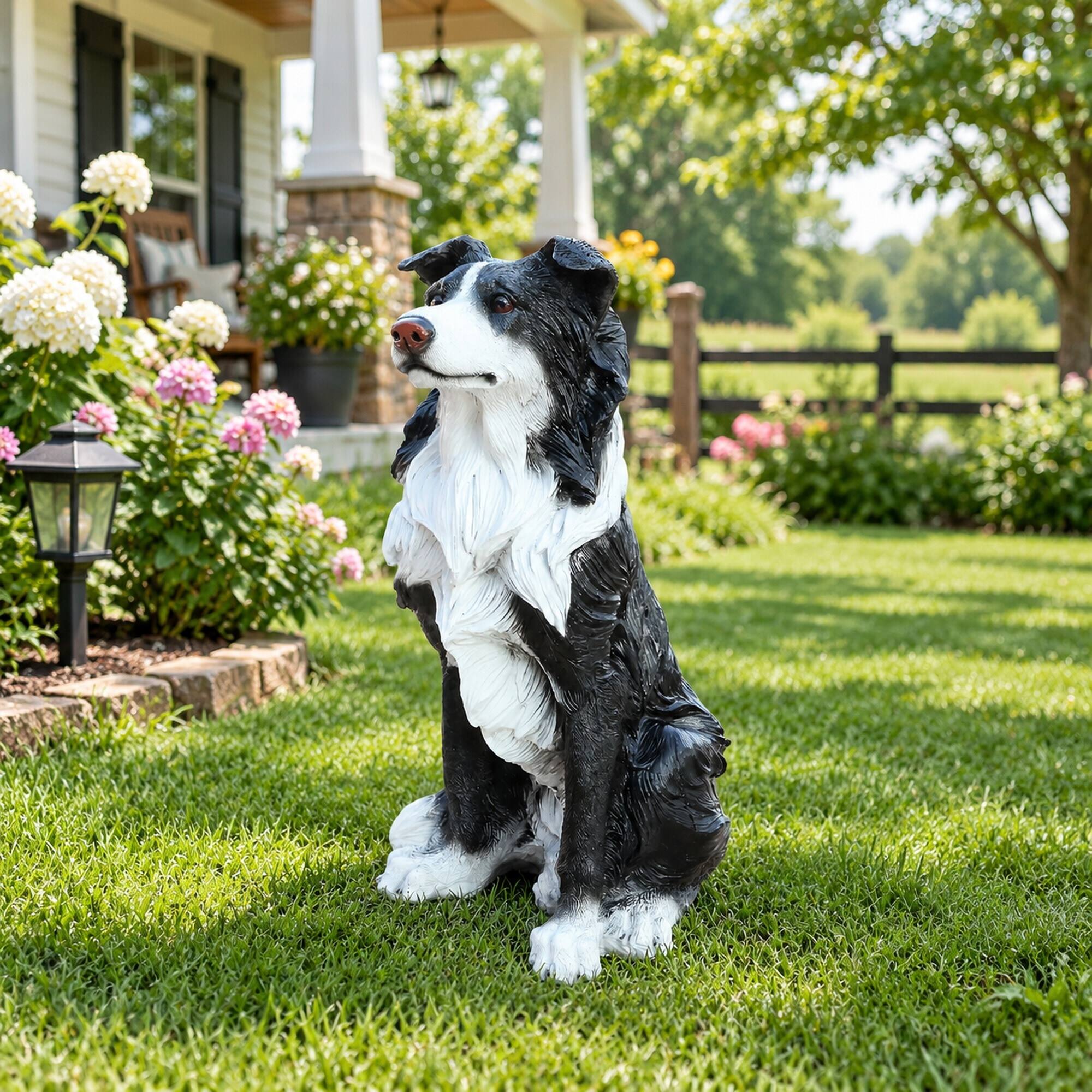 Alt View 1. RYHNUYNE - Lifelike Border Collie Dog Statue for Garden and Patio Decor, Hand-Painted Resin Puppy Sculpture Welcome Accent - Black.