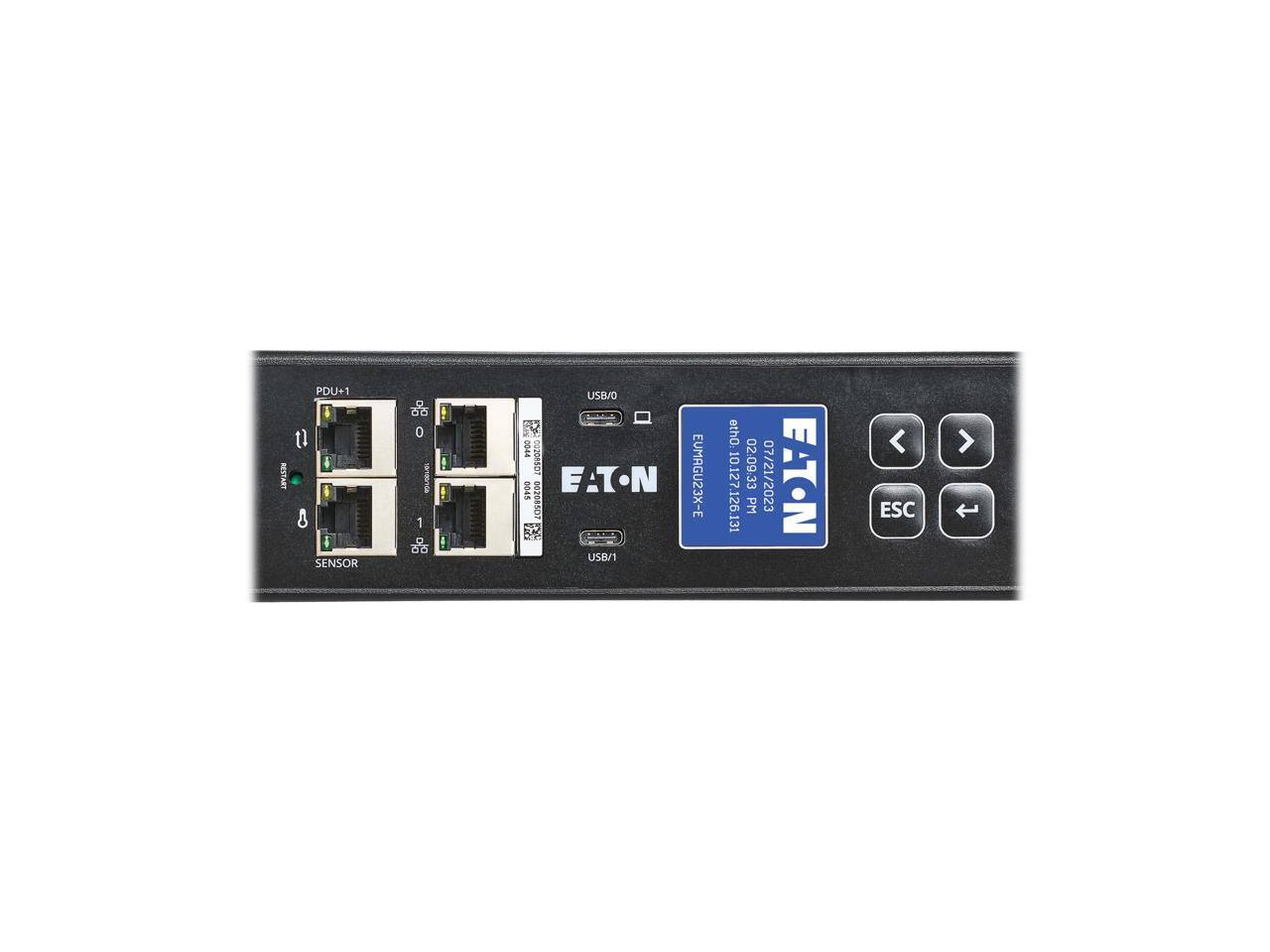 RESTART PDU+1 1l 8 i SENSOR D 68 0 - 1 O 86 USB/O 5 2 0044 0U20MD $900 EATON ECPBDD0 5 7 USB/1 EUMAGU23X-E eth0 02.09.33 07/21/2023 EATON 10.127.126.131 PM ESC