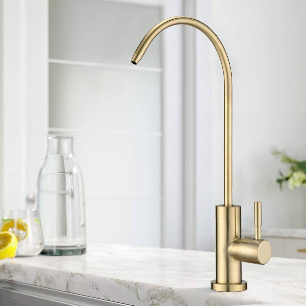 Back. Ropilly - Ropilly Kitchen Water Filter Faucet Brushed Gold Stainless Steel Drinking Water Faucet with High Arc Spout - Brushed Gold.