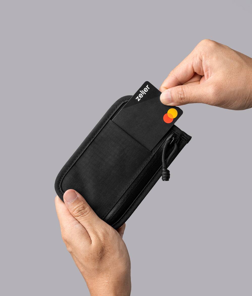 Alt View 8. ALPAKA - Stash Pouch with 2 Zipper Pockets, Card Slot, Stretch Back Panel, YKK AquaGuard Zipper, HUB Compatible - Black Axoflux 210D.