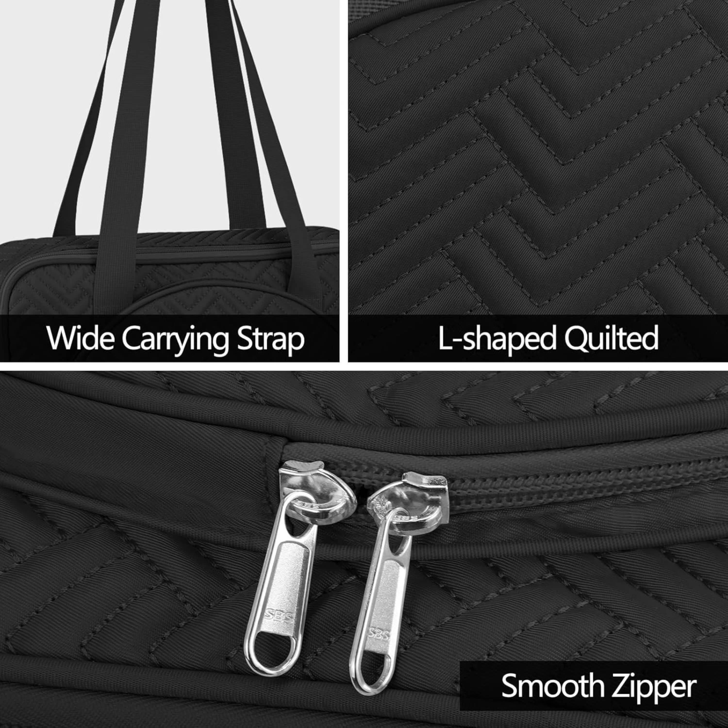 Wide Carrying Strap  
L-shaped Quilted  
Smooth Zipper