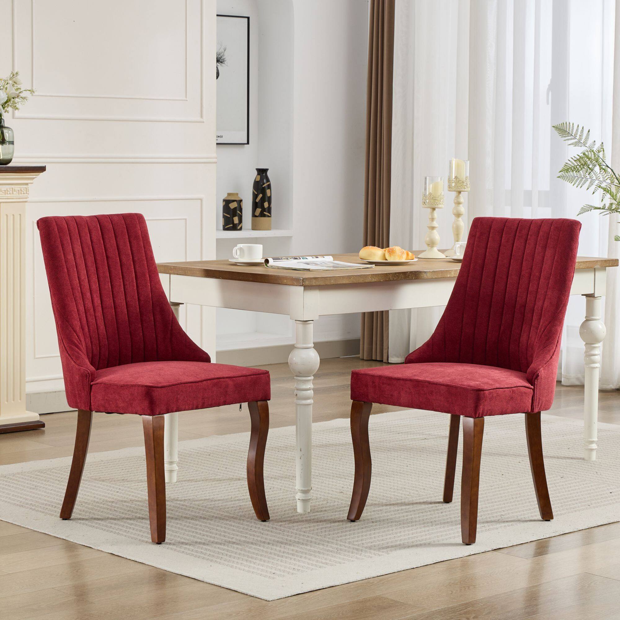 Alt View 10. GOODSILO - Elegant Upholstered Dining Chairs Set with High Backrest and Solid Wood Legs for Comfortable Seating - Wine Red.