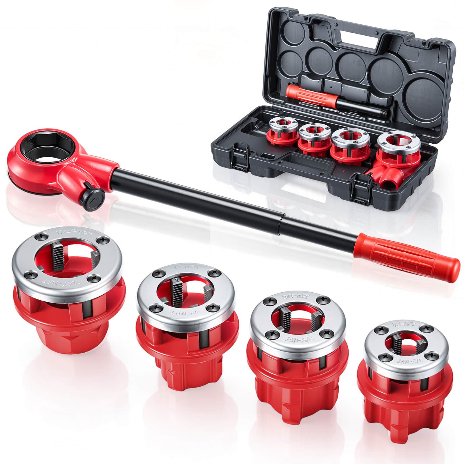 "VEVOR - Ratchet Pipe Threader Kit with 4 Dies, 1/2"" NPT, 3/4"" NPT, 1"" NPT, 1-1/4"" NPT Manual Ratcheting Pipe Threading Tool - Red" price history on PriceWatchPro