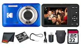 Kodak - PIXPRO FZ55 Digital Camera (Blue) (FZ55BL) + 32GB Card + Case + Cleaning Cloth