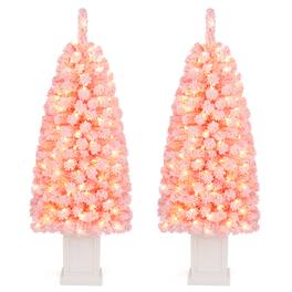Costway - 2 PCS 4 FT Artificial Xmas Tree with 224 Full Branch Tips, 100 Warm White LED Lights - Pink