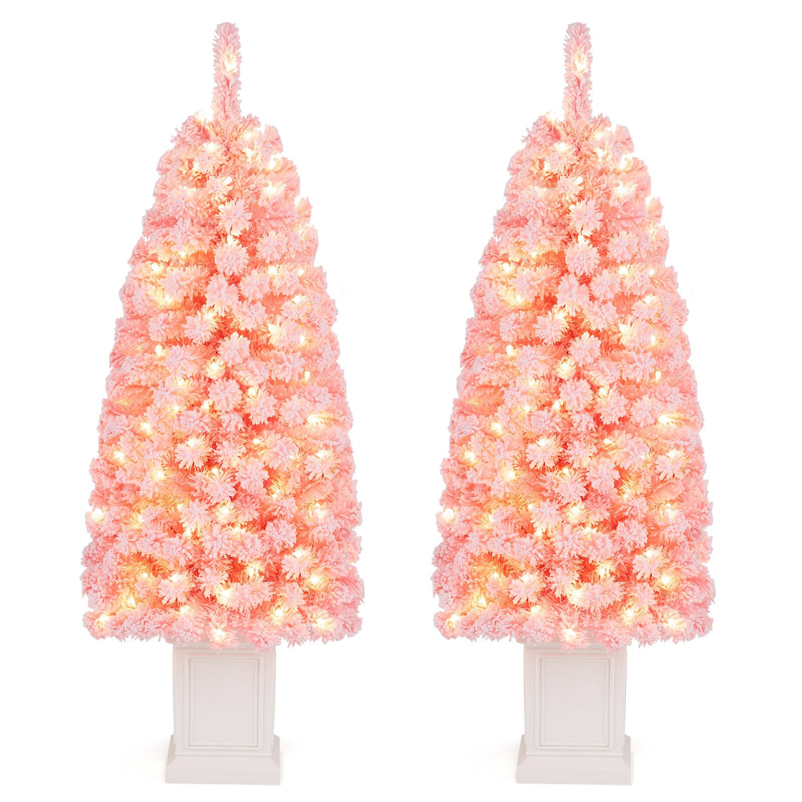 Front. Costway - Costway 2 PCS 4 FT Artificial Xmas Tree with 224 Full Branch Tips, 100 Warm White LED Lights - Pink.
