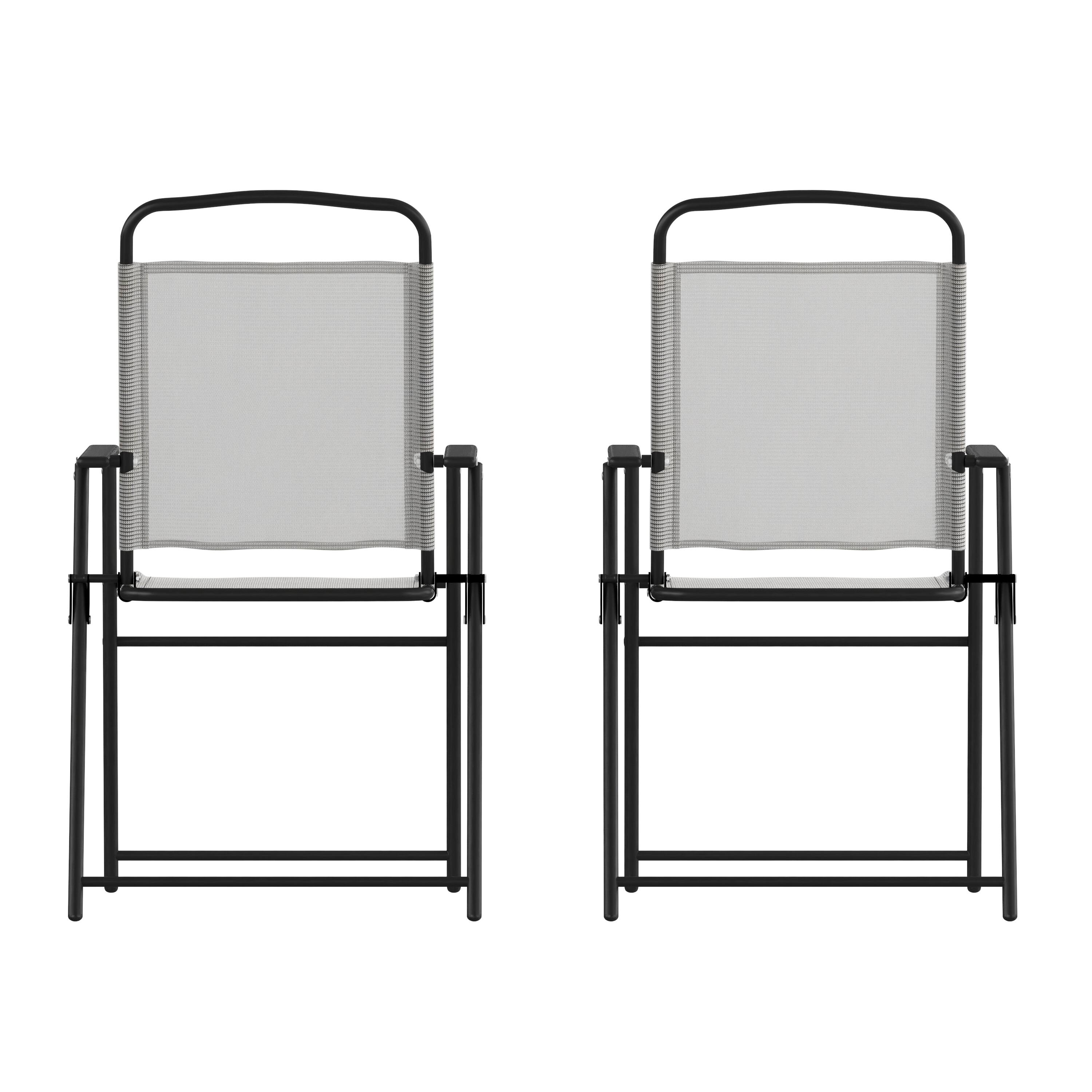 Emma + Oliver - Munroe Set of 2 Textilene Folding Sling Style Patio Chairs with Armrests - Gray